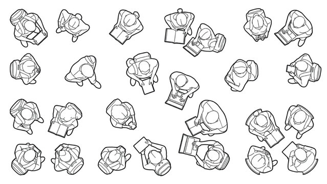 Reading Human Top View Collection with Seated People and Book Reader Figure Outlines