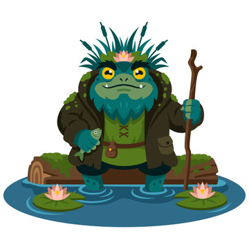 Vodyanoy Slavic water spirit mythology creature flat design