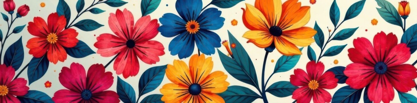 Abstract hand-painted floral patterns, vibrant colors , hand-painted, texture, art