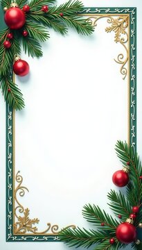 Ornate snowflake fir branch frame for festive card, traditional, vintage, rustic