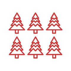 Fototapeta premium Six red outline christmas trees in a row Vector