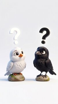 3D white and black birds with question marks minimal concept background