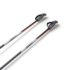 Obraz premium Pair of Ski Poles with Grey Grips and Black Shafts with Red and Silver Accents on White. High Resolution Stock Photo