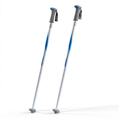 Obraz premium A Pair of Silver and Blue Ski Poles with Black Grips on a White Background. High Resolution Stock Photo Digital Image