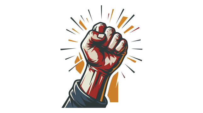 Raised fist worker vector illustration for labor day, symbolizing solidarity and protest with a bold graphic design