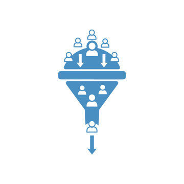 Blue sales funnel icon with human silhouettes.