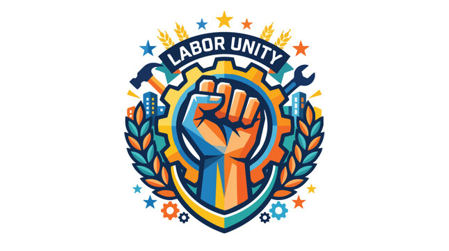 Raised fist worker vector illustration for Labor Day, symbolizing solidarity and labor unity with a powerful fist
