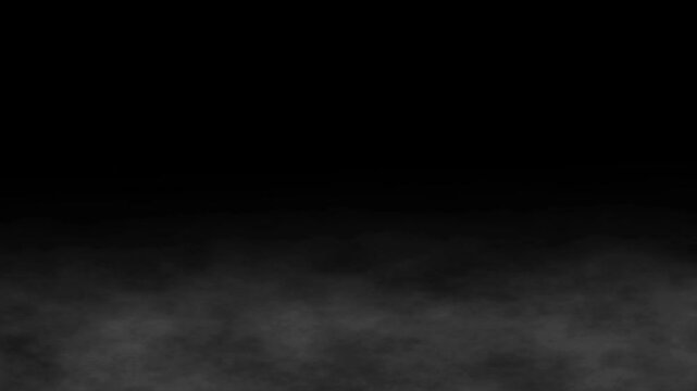 Cinematic fog drifting left and right in the air, realistic smoke overlay on black background, Abstract mysterious mist waving horizontally left and right, isolated smoke cloud template for vfx editor