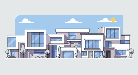 Fototapeta premium Modern Architectural Residence Row, Minimalist Style, Sunny Day