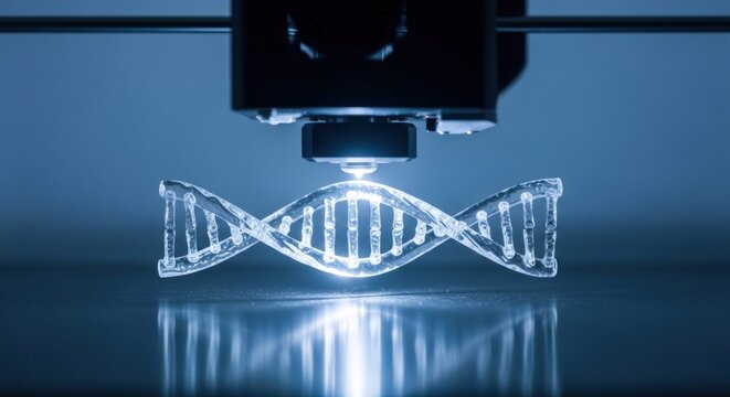 Advanced 3D Printing Technology Creates Glowing DNA Helix Model.
