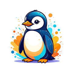 Colorful cartoon penguin standing alone 2. © Bonaji
