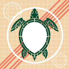 Green Turtle Emblem. Nautical Symbol. Geometric Style. Vector Graphic. Logo Element. © khafid