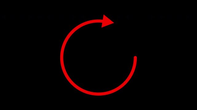 Red circular loading animation on black background, for digital interface, circle arrow