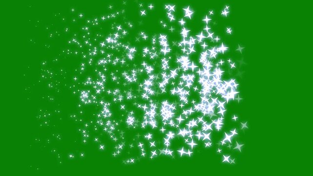 White sparkling glitter stars animation, glowing fairy dust shimmer trail, luxury twinkle particle burst, magic glitter star sparkle moveable effect, elegant festive star overlay on green screen.4k