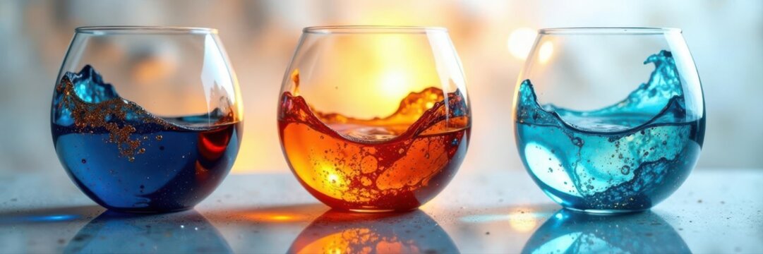 Stylish glass artwork, layered design suggests earth, air, fire, water interplay , abstract, faceted, craft