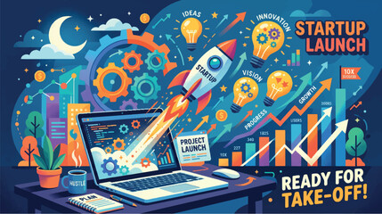 Startup Launch and Creative Project Takeoff Business Concept Infographic © ElcinSoft