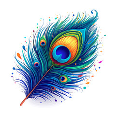 Fototapeta premium Colorful Peacock Feather Closeup Illustration 2.