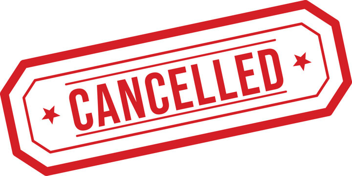 A distinct red rubber stamp displaying the word CANCELLED prominently on a clean white background
