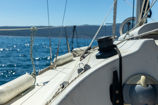 view of the seashore from a sailing boat