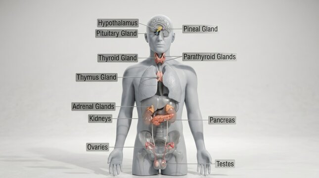 Detailed 3D Illustration of Endocrine System in Human Body
