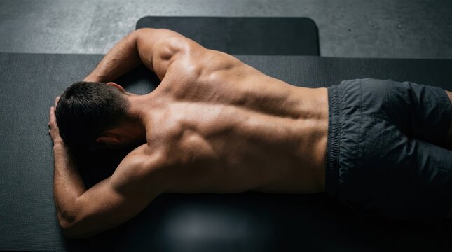 Man performing crunches on exercise mat in gym