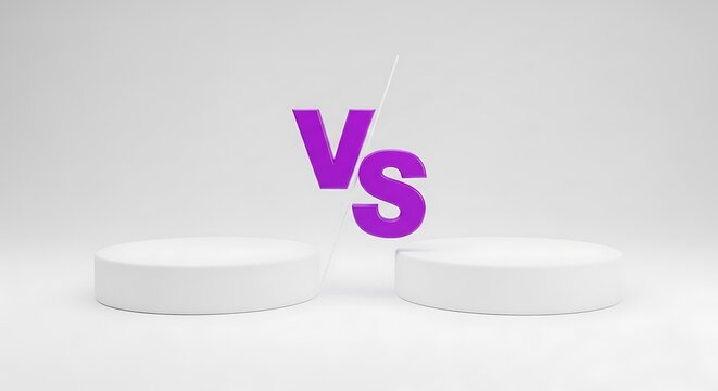 Purple versus text sign between two round white empty podiums illustration