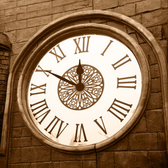 Obraz premium Big dark brick tower clock