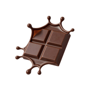 Delicious chocolate bar with splash effect isolated on white background for confectionery designs