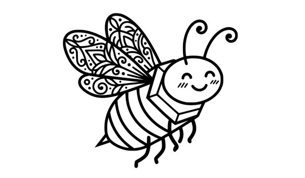 Modern cartoon bee outline vector illustration with playful insect character style