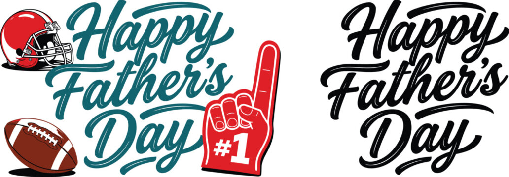 Happy father's day sports design with football helmet and foam finger