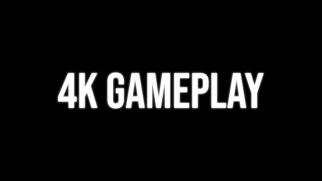 Dynamic kinetic typography animation where chaotic letters assemble into 4K Gameplay text on a dark gaming-style background.