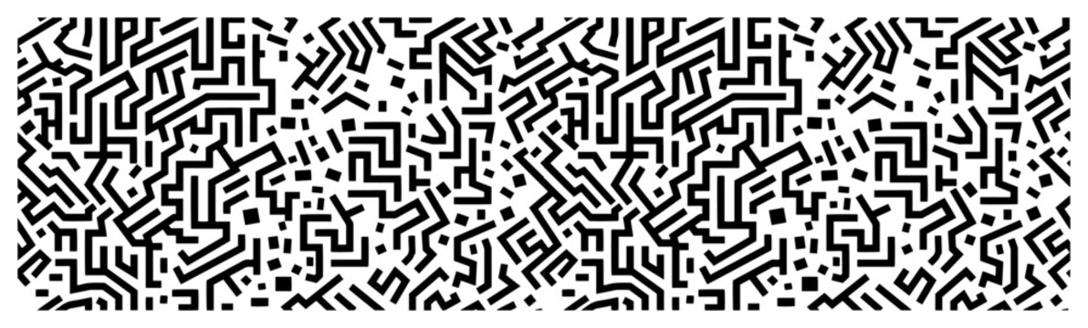 Abstract geometric maze labyrinth path border pattern in black and white silhouette style