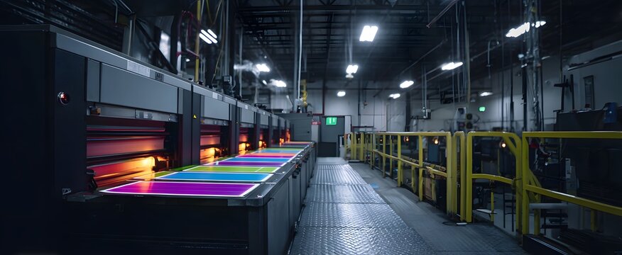 The industrial printer dances like a rainbow caster painting paper sheets with vibrant color.