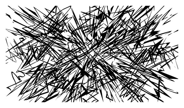 Chaotic tangle of sharp lines and scribbles forming abstract dense texture in silhouette style