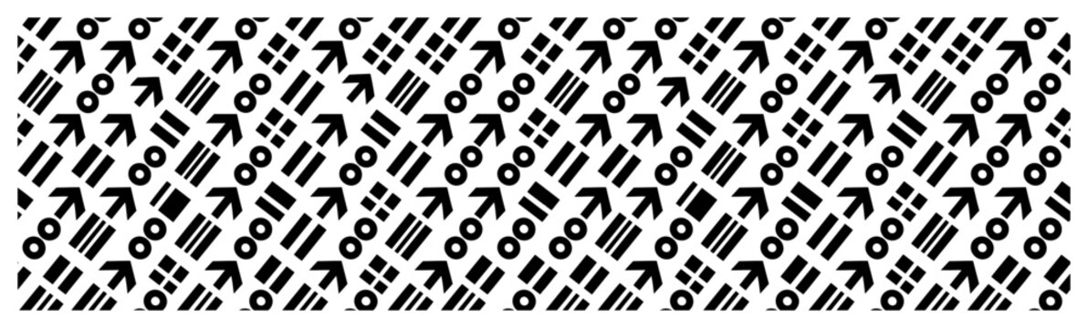 Abstract geometric symbols pattern with arrows and technical icons in minimalist style