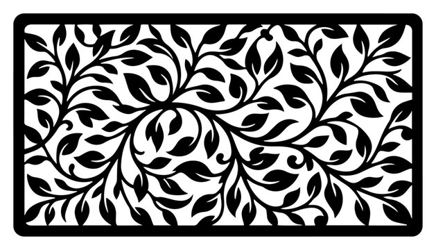 Rectangular decorative panel with intertwined vines and leaves in floral silhouette style