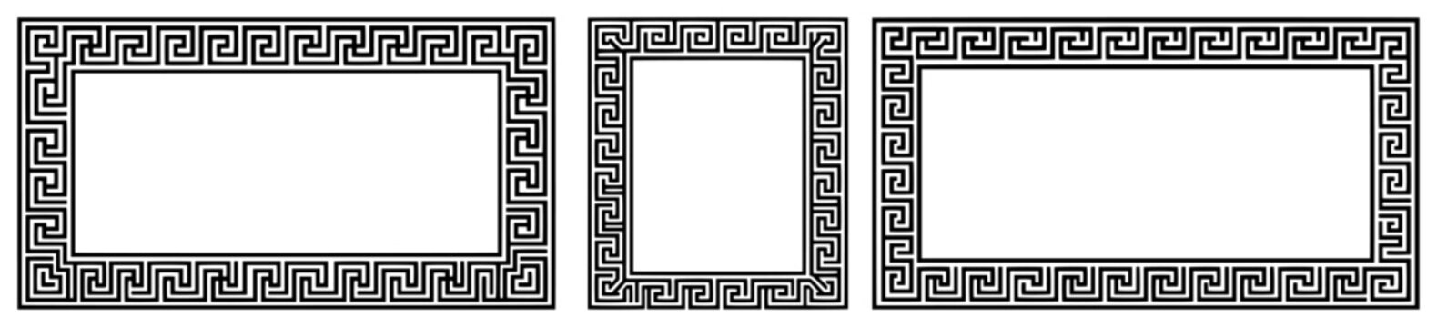 Rectangular frames with Greek key meander pattern borders in minimalist line art style