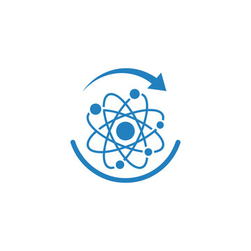 Atom icon with circular arrow for continuous energy research.