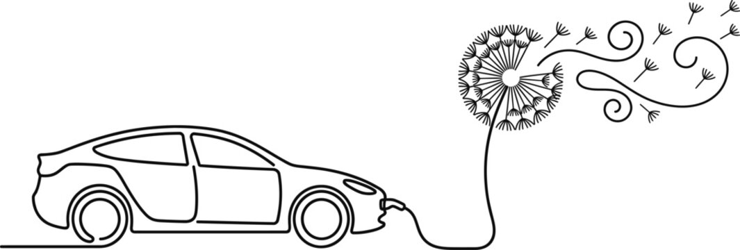 Continuous Monoline Electric Car Charging Dandelion Vector