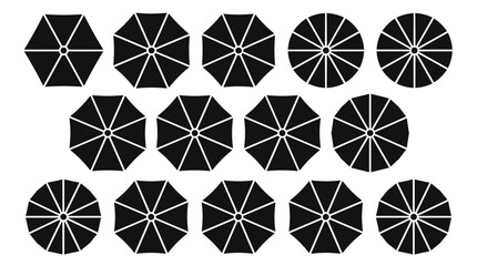 Top View Umbrella Silhouette Vector Set with Circular Canopy Shapes for Rain Protection, Weather Icons, and Outdoor Design Elements © MDSOBUJ