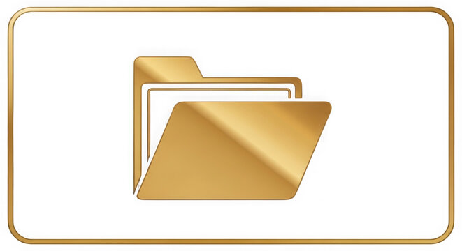 Golden file folder icon for business and computer document storage isolated on transparent background