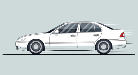Naklejka premium White sedan car speeding on road illustration against a light gray background