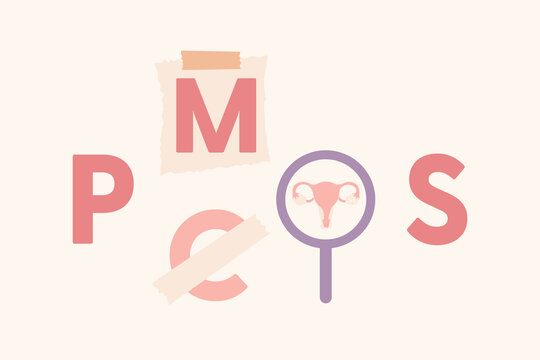 Creative flat vector illustration redefining the transition from PCOS to Polyendocrine Metabolic Ovarian Syndrome.