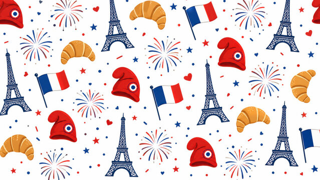Bastille day festive seamless pattern, generative ai