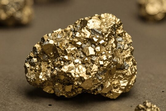 Cluster of pyrite crystals showing its metallic luster and cubic forms is presented