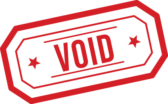 Distinct red octagonal rubber stamp featuring the prominent word VOID with two stars on white
