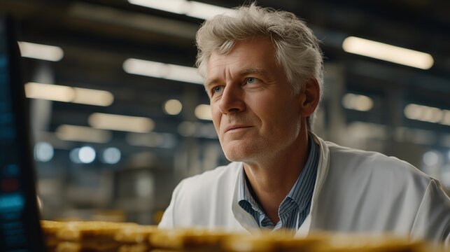 A quality auditor scans blockchain-verified fish packaging at a seafood processing plant, authenticity certificates visible on a wall screen beside the line, perfect for blockchain traceability,