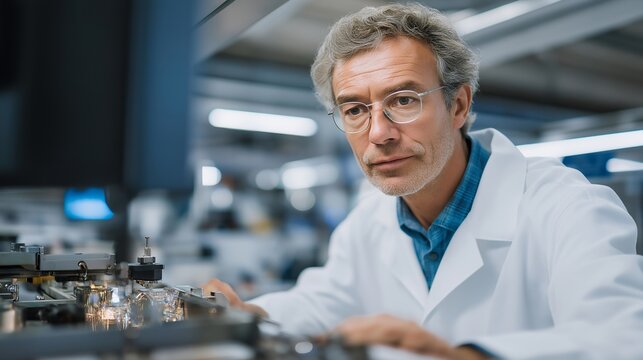 Cleanroom engineer troubleshoots a chemical vapor deposition chamber, access panel open revealing glowing quartz tubes, technical schematic magnetically attached to the tool frame, perfect for