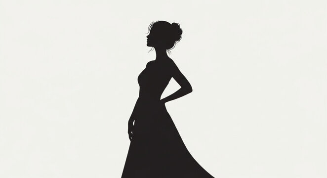 Elegant Woman Silhouette in Formal Gown Standing Gracefully.