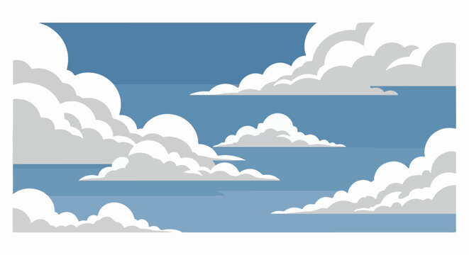 Soft, fluffy white and grey clouds drift across a serene blue sky